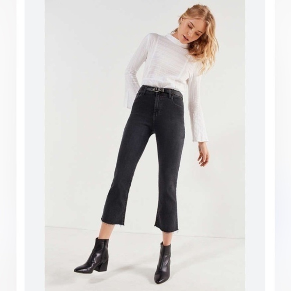 BDG Kick Flare Highrise Cropped Black Jeans Cotton Size 25